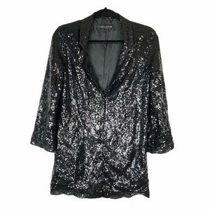 Zara Woman black sequin button down blouse top